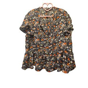 Floral Ruffle Short Sleeve Top By Gap M Multicolor Lightweight Polyester